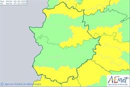 Avisos por lluvia y viento en Extremadura