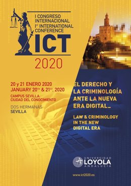 Cartel del I Congreso Internacional ICT 2020, que organiza en su campus de Sevilla la Universidad Loyola Andalucía.
