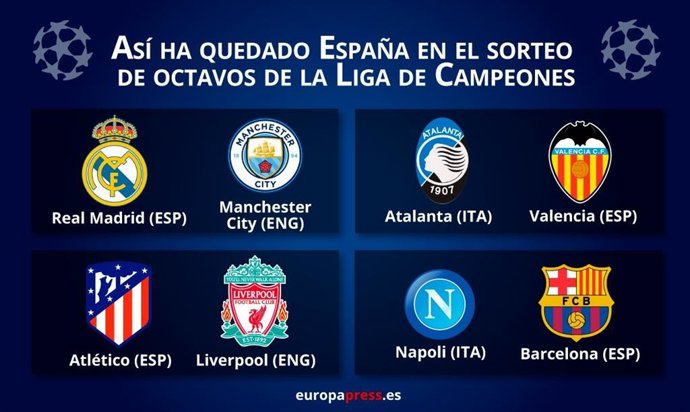AV.- Fútbol/Champions.- Real Madrid-City, Atlético-Liverpool, Nápoles-Bara y At