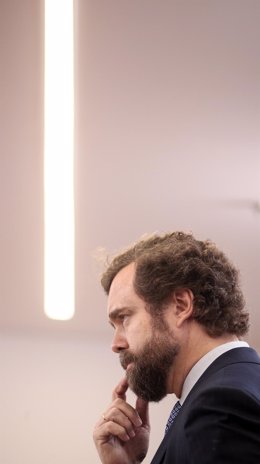 El portavoz del Vox en el Congreso, Iván Espinosa de los Monteros en rueda de prensa en el edifico Torrespaña, en Madrid (España), a 16 de diciembre de 2019.