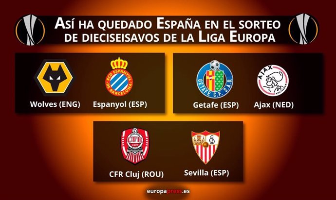 AV.- Fútbol/Liga Europa.- Getafe-Ajax, Wolverhampton-Espanyol y Cluj-Sevilla, en