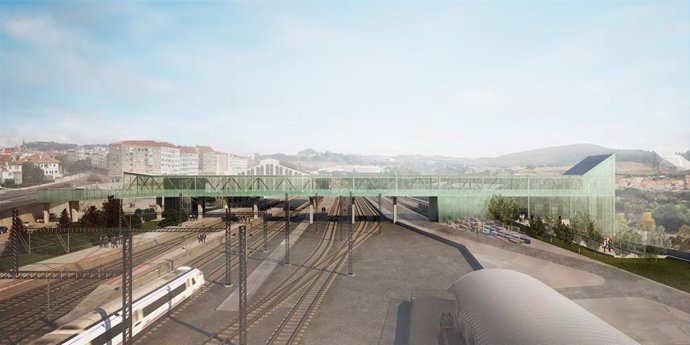 Recreación de la pasarela peatonal de la estación intermodal de Santiago de Compostela