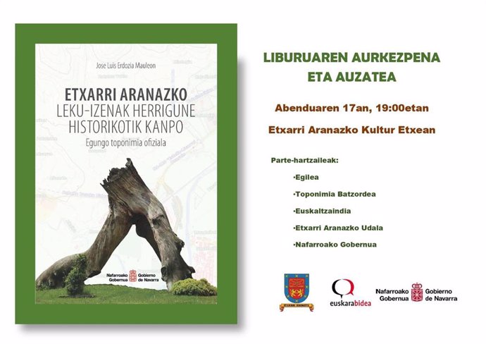 Cartel de la presentación del libro sobre toponimia de Etxarri Aranatz