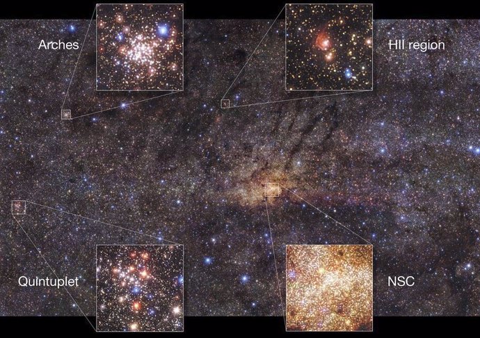 Detalles de la imagen de la región central de la Vía Láctea obtenidas para el estudio