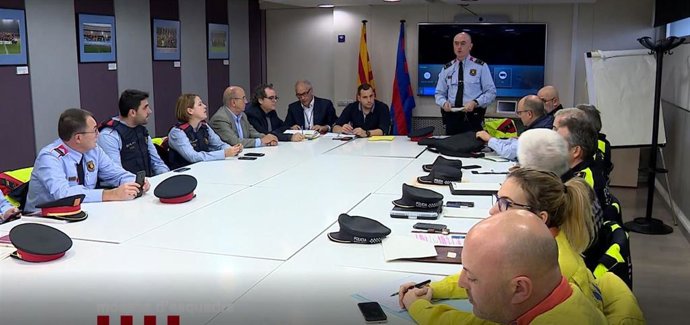 Última reunión de preparación del dispositivo del Bara-Madrid con Mossos, Guardia Urbana, FCB, SEM