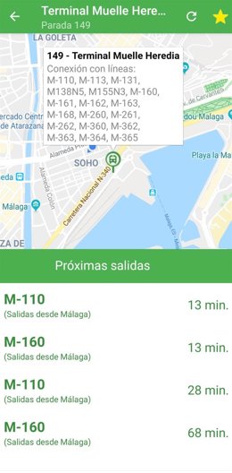 Vista de la aplicación del Consorcio de Transportes