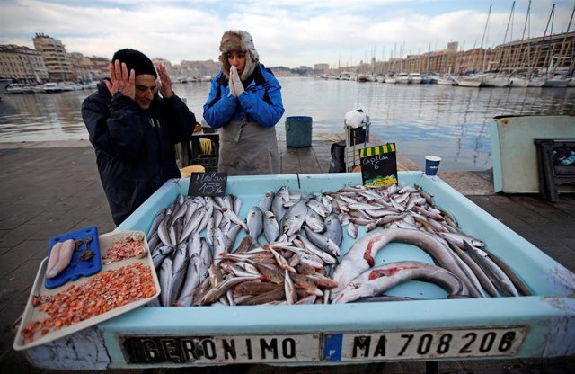The 28 reach an agreement for the distribution of fishing quotas that softens the cut for hake and horse mackerel Pescadores comprueban el género en un puerto de Marsella.