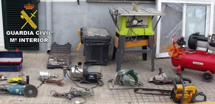 Materiales y herramientas recuperados de robos en casetas de obra en el poniente almeriense