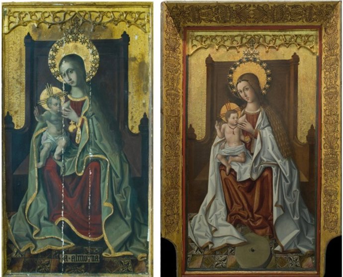 Antes y después de la tabla 'Virgen del Gremio de los Molineros'