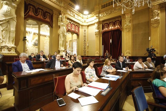Los diputados del PSIB, encabezados por la portavoz, Sílvia Cano.