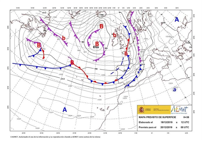 Mapa de la previsión de la borraca Elsa