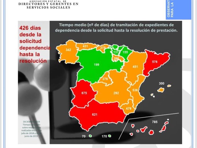 Mapa de la lista de espera del teimpo medio que tarda en tramitarse un expediente en dependencia