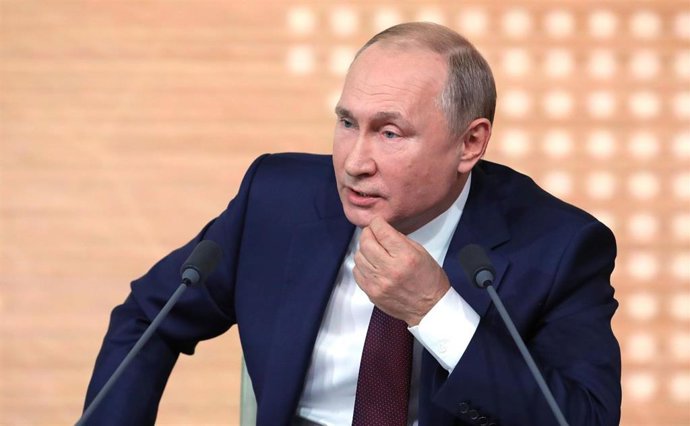 Vladimir Putin en la rueda de prensa de fin de año, en Moscú