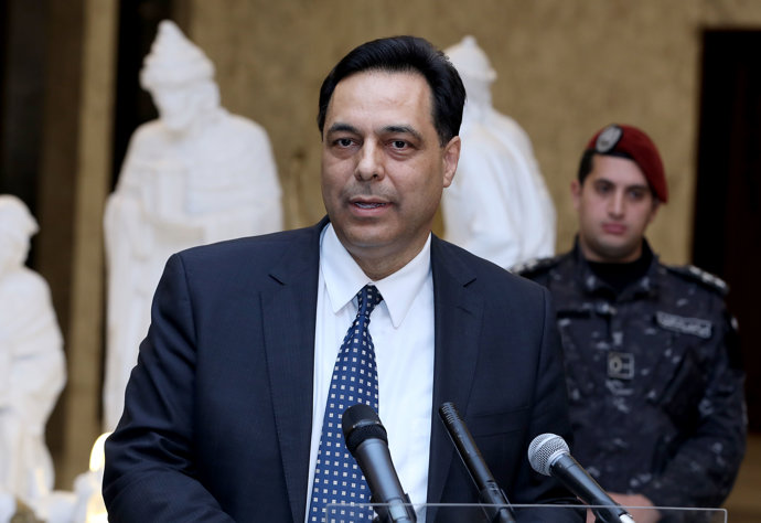 HANDOUT - 19 December 2019, Lebanon, Baabda: Lebanese newly-designated Prime Minister, Hassan Diab,
