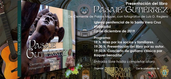 Invitación al acto de presentación del primer libro específico sobre el Pasaje Gutiérrez de Valladolid.