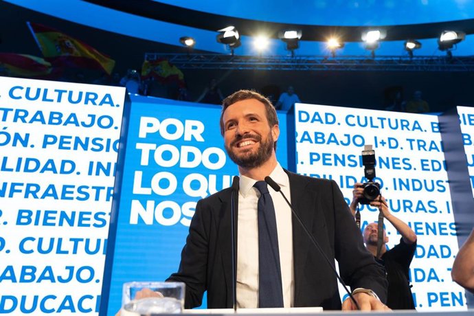 El presidente del PP, Pablo Casado, en LA apertura de campaña de las elecciones generales del 10N
