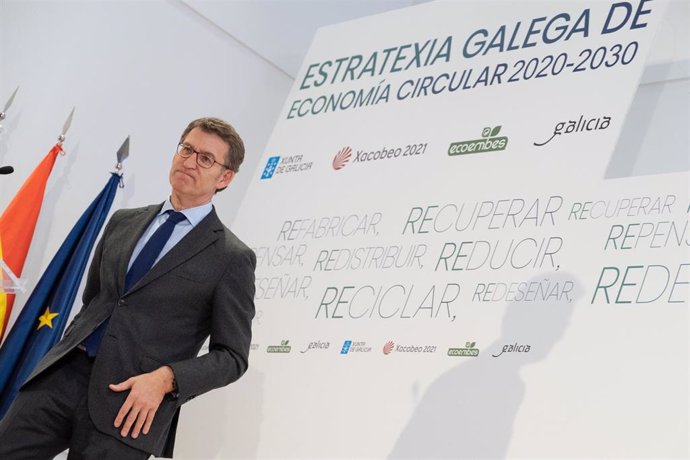 El presidente de la Xunta, Alberto Núñez Feijóo, preside la clausura de la jornada para presentar la estrategia gallega de economía circular 2020-2030