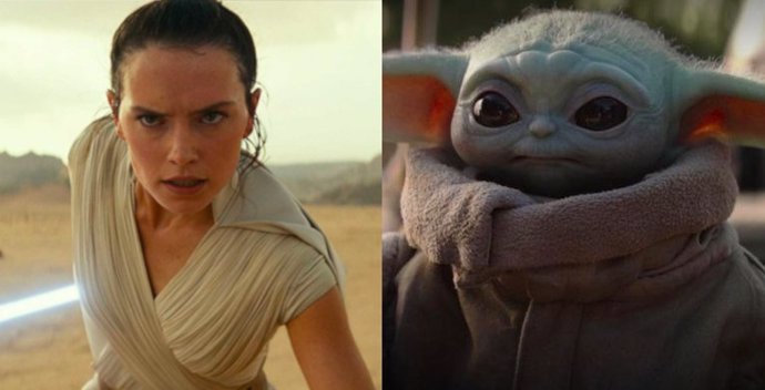 Rey y Baby Yoda, personajes de Star Wars
