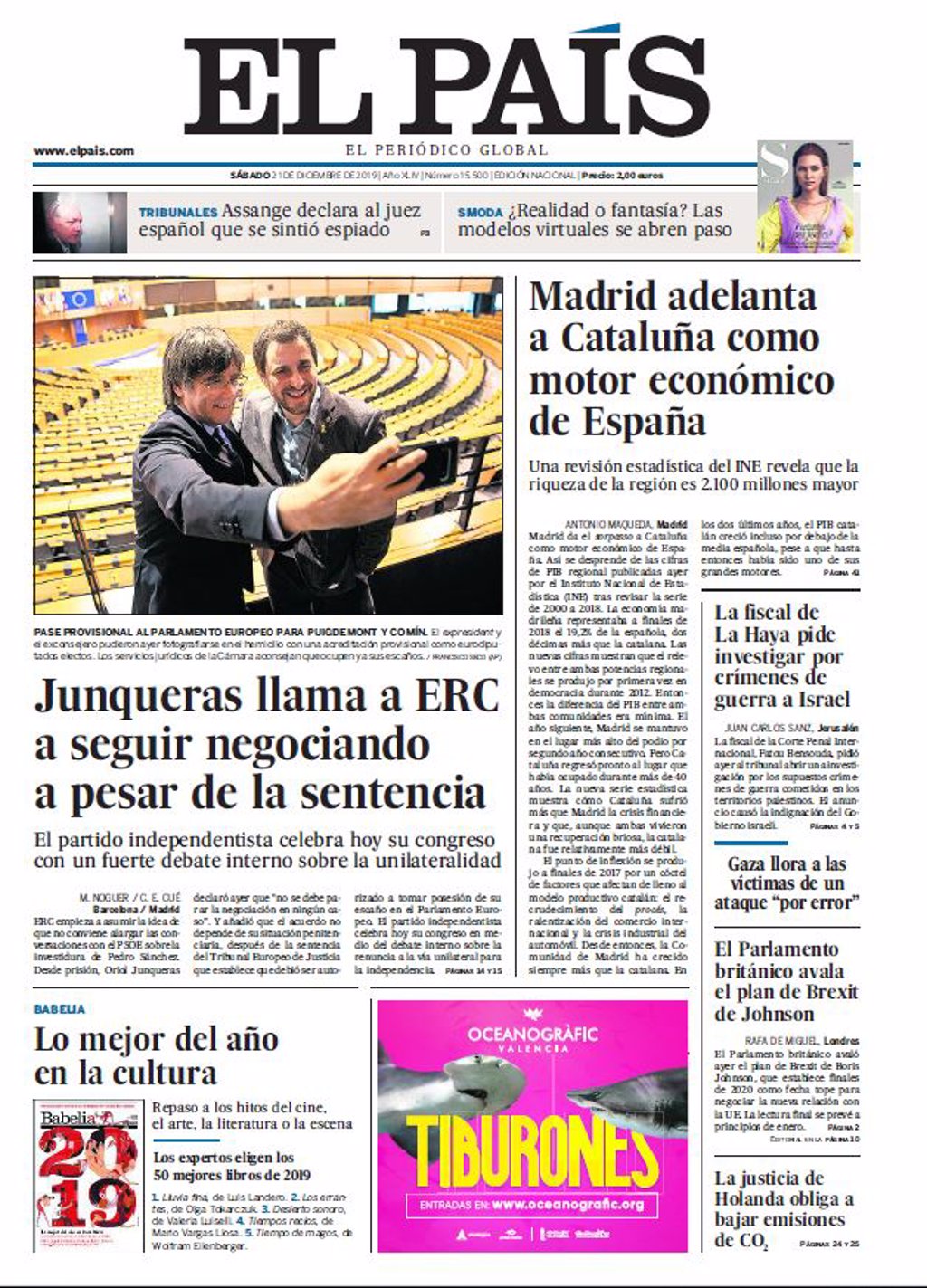 Las Portadas De Los Periódicos Del Sábado 21 De Diciembre De 2019