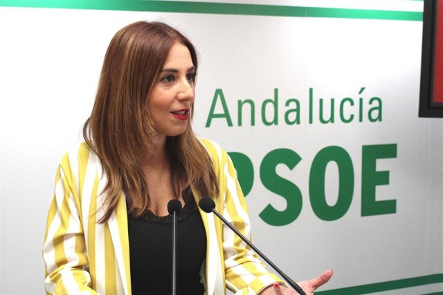 La parlamentaria andaluza y secretaria de Políticas Migratorias y Andaluces en el Exterior del PSOE de Andalucía, Beatriz Rubiño, en rueda de prensa.