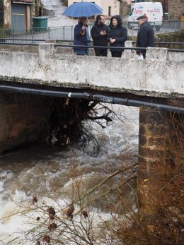 Cristina Danés, Cristian Delgado y Mercedes Martín contemplan el caudal de río en Barruelo (Palencia)