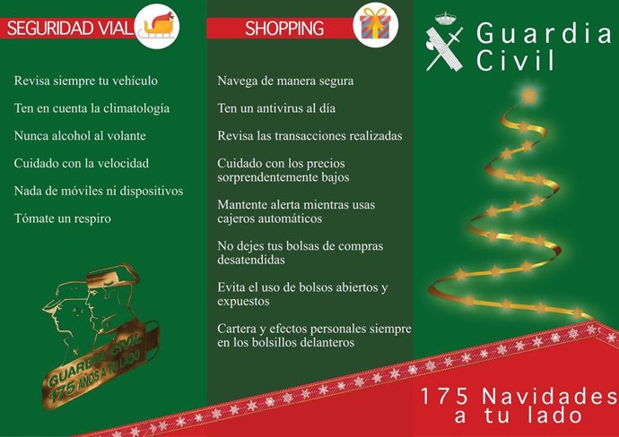 Tríptico con consejos de la Guardia Civil para unas fiestas de navidad seguras