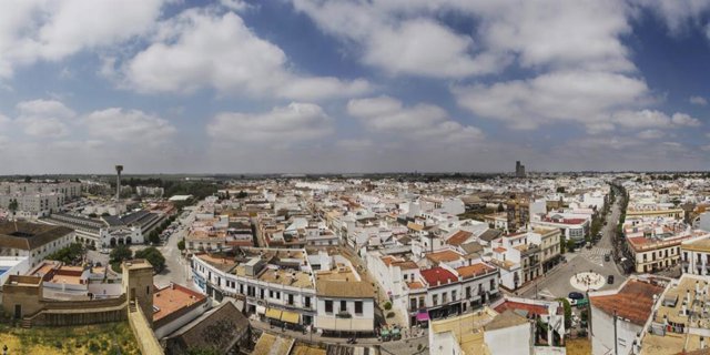 Vista áerea de Utrera (Sevilla), que ha recibido 26 millones de euros del cuarto premio del sorteo de la Lotería de Navidad, el 41.170. 