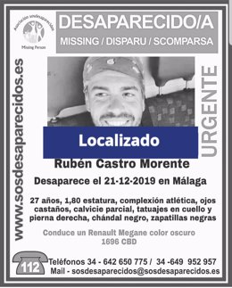 Cartel del joven desaparecido y ya localizado en Málaga
