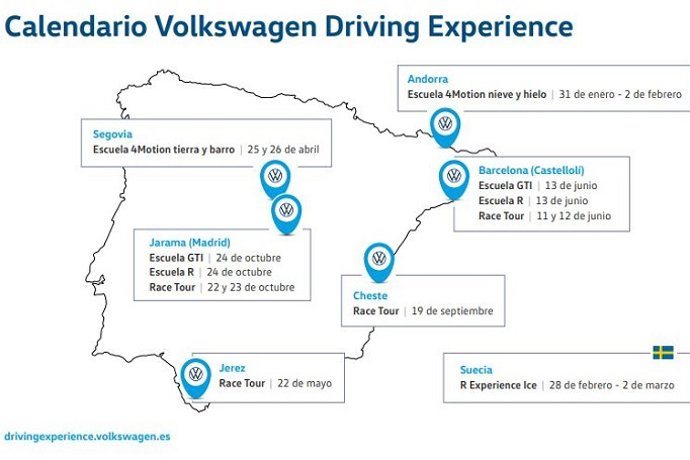 Calendario del Volkswagen Driving Experience 2020.