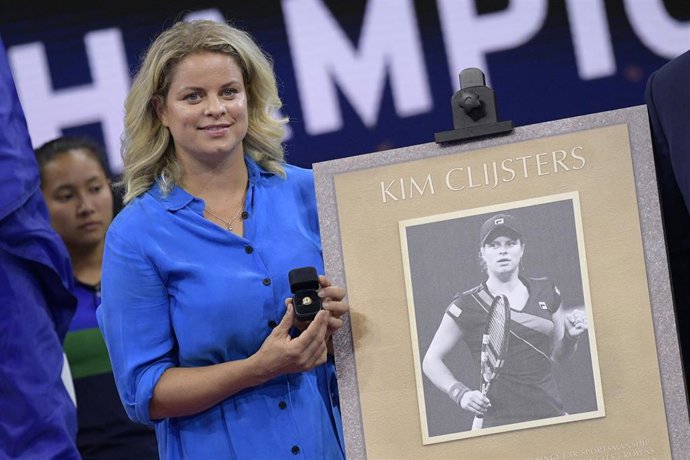 La tenista belga Kim Clijsters durante un homenaje en el US Open 2019
