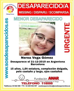 Nerea Vega Gómez, la menor desaparecida.