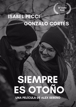 Cartel promocional de la película de Alex Sereno 'Siempre es otoño' y su participación en el Festival de Cine Independiente de San Francisco.