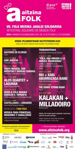 Los grupos Kalakan y Milladoiro clausuran este viernes en Vitoria el festival solidario 'Aitzina Folk'