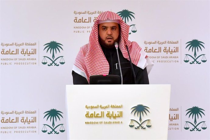 dpatop - 23 December 2019, Saudi Arabia, Riyadh: Saudi Public Prosecution spokesman Shalan al-Shaalan speaks at a press conference to announce that five people have been sentenced to death for the murder of dissident journalist Jamal Khashoggi in 2018 i