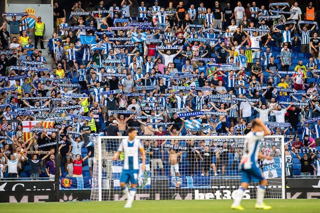 Fans of Espanyol during tha spanish league, La Liga, football match played between RCD Espanyol and Sevilla FC at RCDE Stadium in Barcelona, Spain, on August 18, 2019.