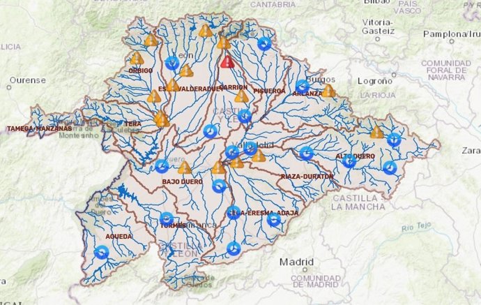 Gráfico de la CHD sobre la situación en los ríos de la cuenca del Duero este miércoles
