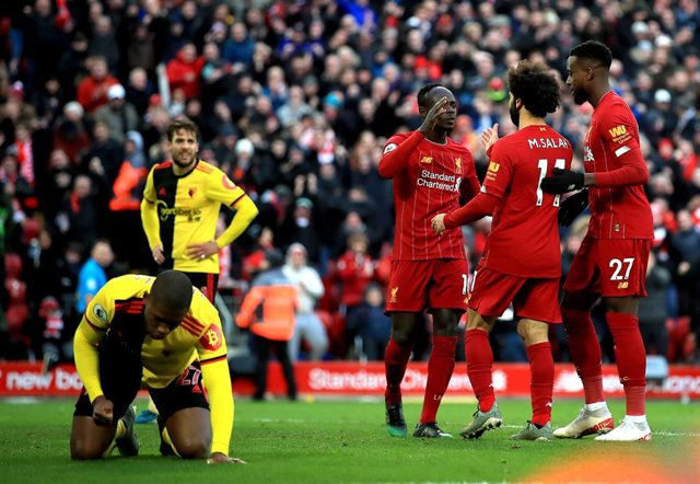 Mohamed Salah celebra un gol con el Liverpool FC.