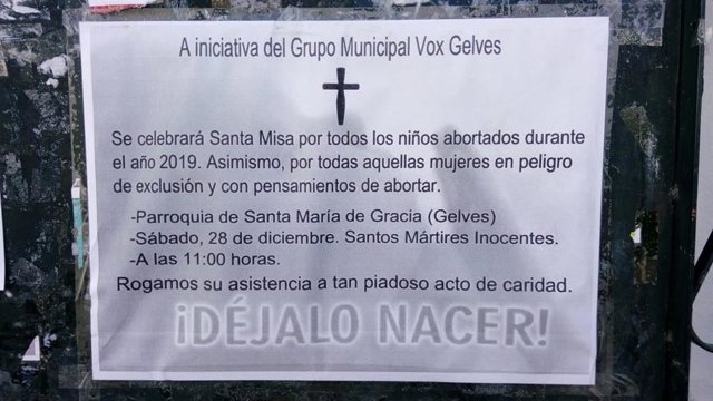 Cartel de la misa convocada por Vox Gelves por el Día de los Santos Inocentes