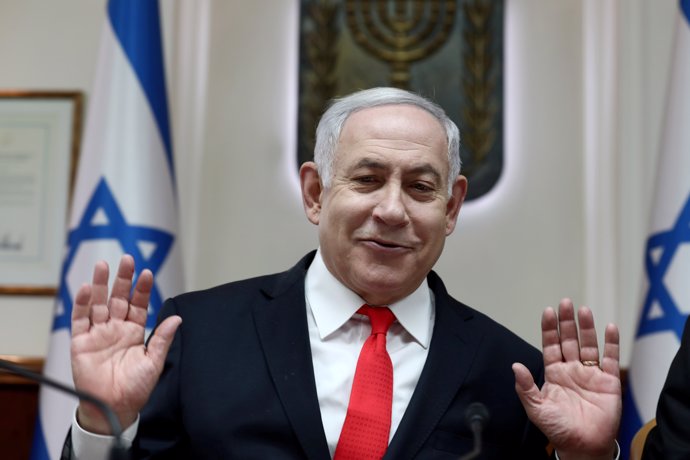 El primer ministro de Israel, Benjamin Netanyahu, durante una reunión de su equipo de Gobierno celebrada en Jerusalén.