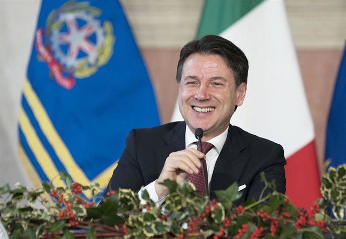 El primer ministro italiano, Giuseppe Conte, durante la rueda de prensa de final de año en Roma. 