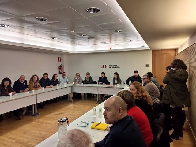 Reunión de la Ejecutiva de ERC sobre la investidura, con Pere Aragonès, Marta Vilalta y Gabriel Rufián en Barcelona, el 20 de diciembre de 2019.