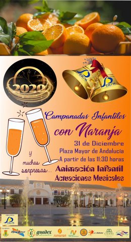 Cartel de las campanadas con naranja en Palma del Río