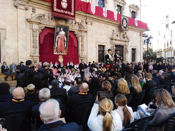 L'alcalde de Palma, José Hila, en el seu discurs de la 'Festa de l'Estendard' .