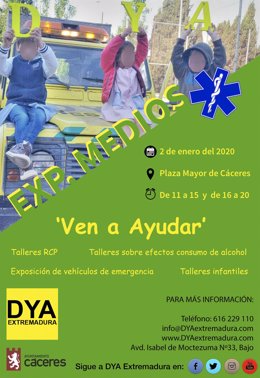 Cartel de la exposición de medios de DYA Extremadura en Cáceres