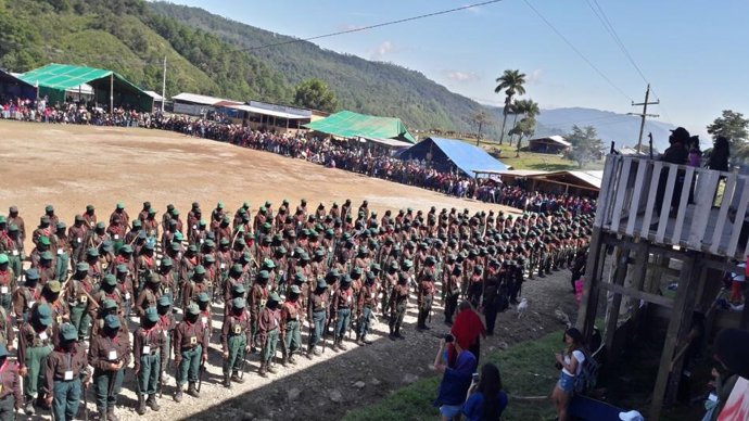 Integrantes del Ejército Zapatista de Liberación Nacional durante los actos de celebración del 26 aniversario del movimiento contestatario en Chiapas, en el sur de México.