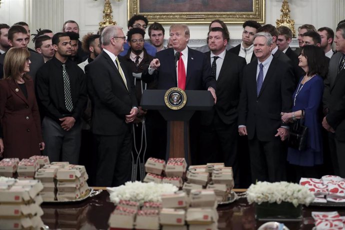 March 4, 2019 - Washington, DC, United States: President Donald Trump, speaks behind a table full of McDonald's hamburgers