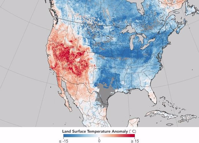Anomalía de temperaturas en América del Norte