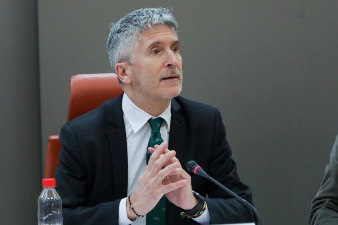 El ministre de l'Interior en funcions, Fernando Grande-Marlaska, durant la presentació del balan de sinistralitat vial del 2019 a la seu de la Direcció general de trnsit.