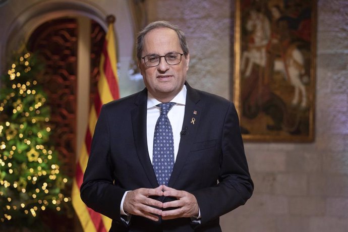 El president de la Generalitat, Quim Torra, en el seu missatge institucional de finalització d'Any, el 30 de desembre de 2019 en el Palau de la Generalitat de Catalunya, a Barcelona