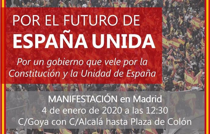 Cartel anunciador de la convocatoria 'Por el Furturo de España Unida' el sábado 4 de enero en Madrid